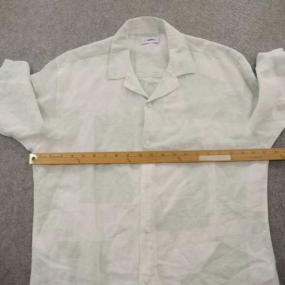 Topman Shirt Mens Medium Green Button Up Linen Long Sleeve Geometric Print - Picture 9 of 16